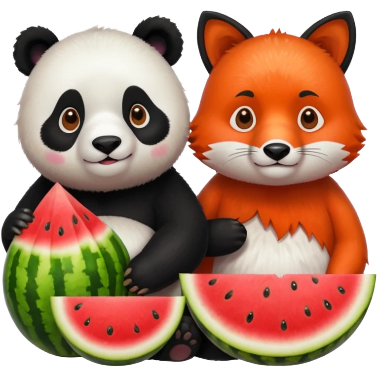 Panda with water melon and fox emoji