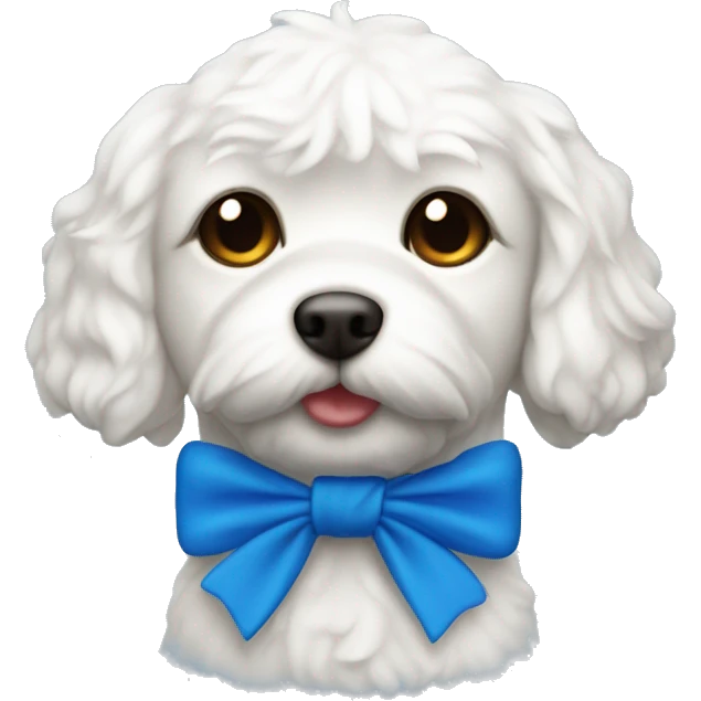 bichón maltés con un lazo azul en la cabeza emoji