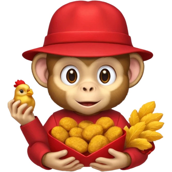 Monkey with a hat and chicken nuggets emoji