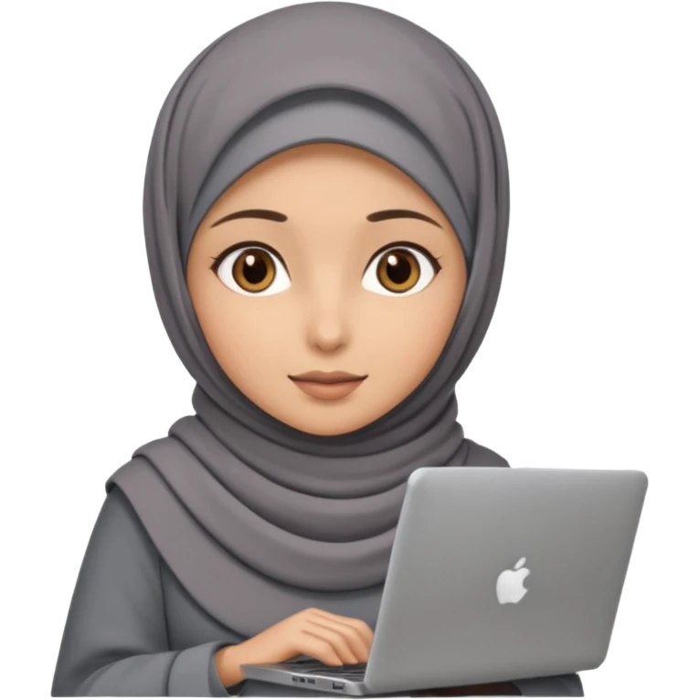 A girl wearing a gray hijab and with hazel eyes is carrying a laptop, not a laptop, just a regular laptop. emoji