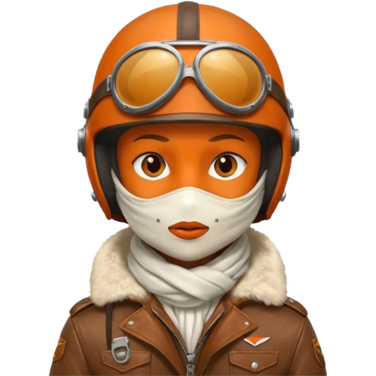 renard aviateur, casque en cuir vintage, écharpe blanche, blouson aviateur emoji