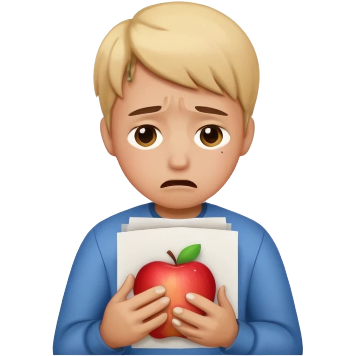 emoji student sad holding paper IELTS 5.5, crying, failure, white background, apple emoji style emoji