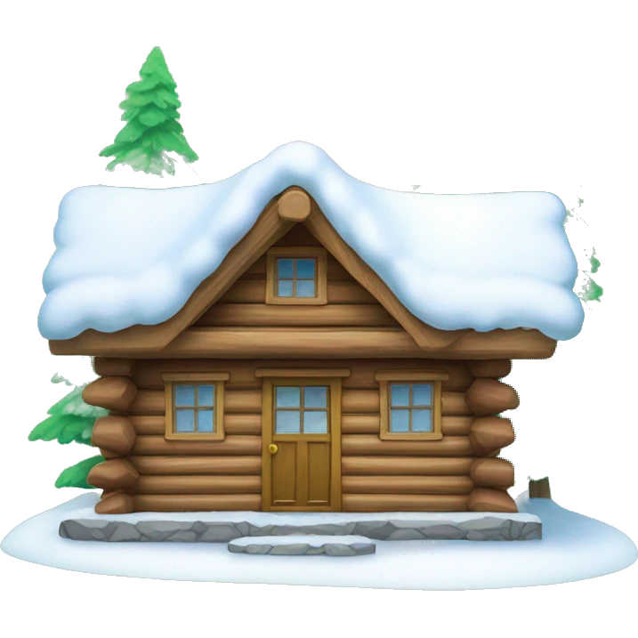 Log cabin in the snow with greenery hanging around door  emoji