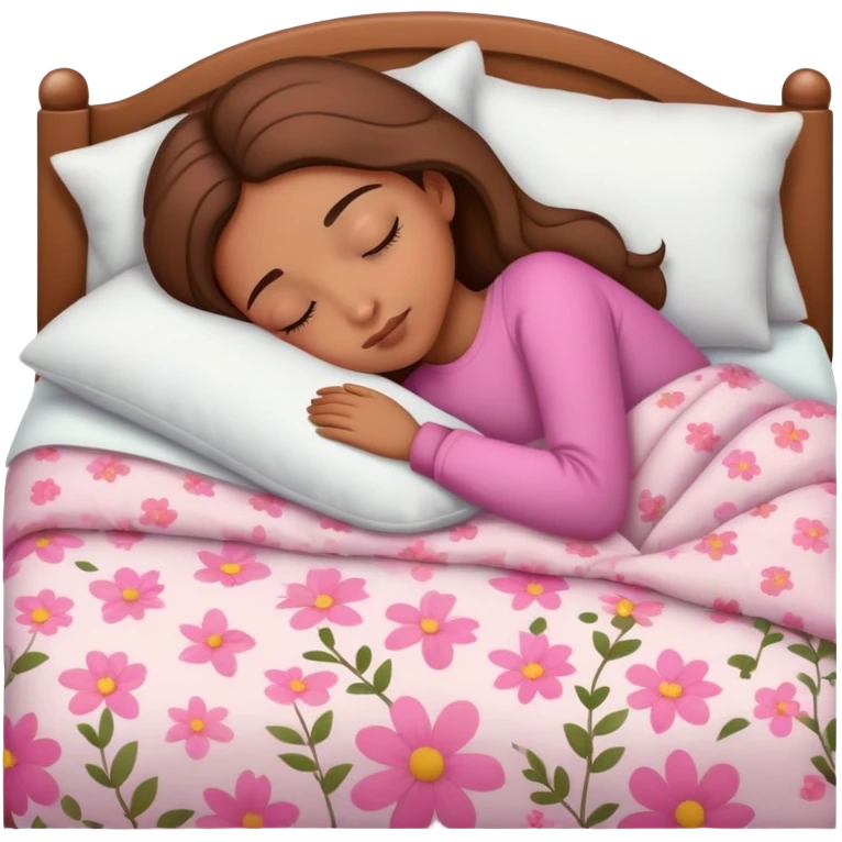 light brown girl beautiful finish sleeping on her bed with pinky floral design  emoji