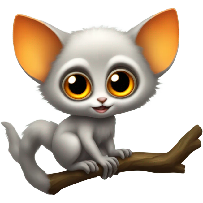 Fluffy bush baby with big tail and orange eyes emoji