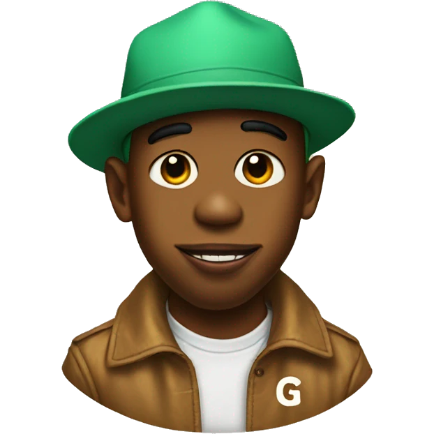 tyler the creator with a hat that has a "g" on it emoji