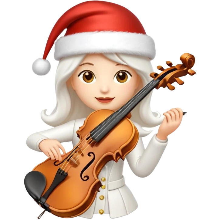 A sleek, elegant, pure white animated violin emoji wearing a festive New Year hat on top, sparkling details, soft glow, premium cartoon style, high resolution, 3D-like shading, cheerful and cute, perfect for Telegram sticker or emoji, minimalistic background emoji