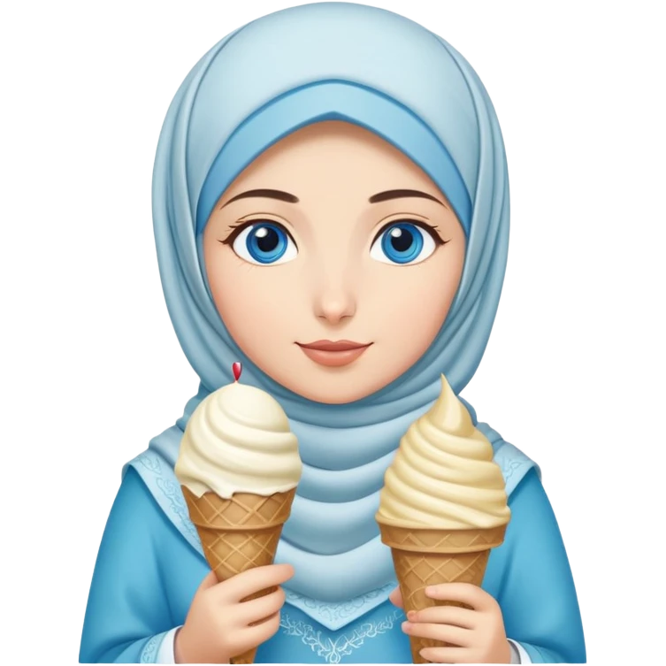 Turkish beautiful finish Konya girl blue eyes with ice cream hijab islamic dress and had on her hand ice cream  emoji