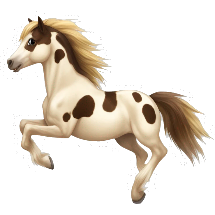 Scruffy scarred scratched scratches scratch scars Piebald tricolor palomino yellow brown pony with dark brown spots galloping running emoji