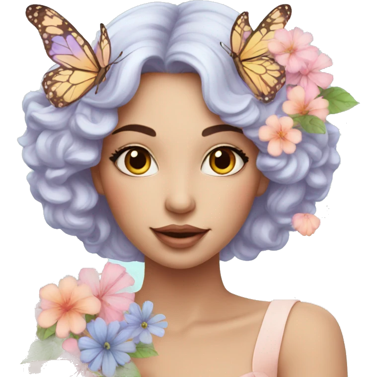 Gorgeous pastel lady with flowers and butterflies emoji