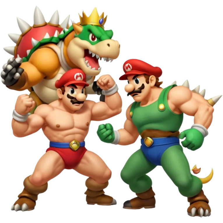 Mario and Luigi fitting bowser trying to save princess peach emoji