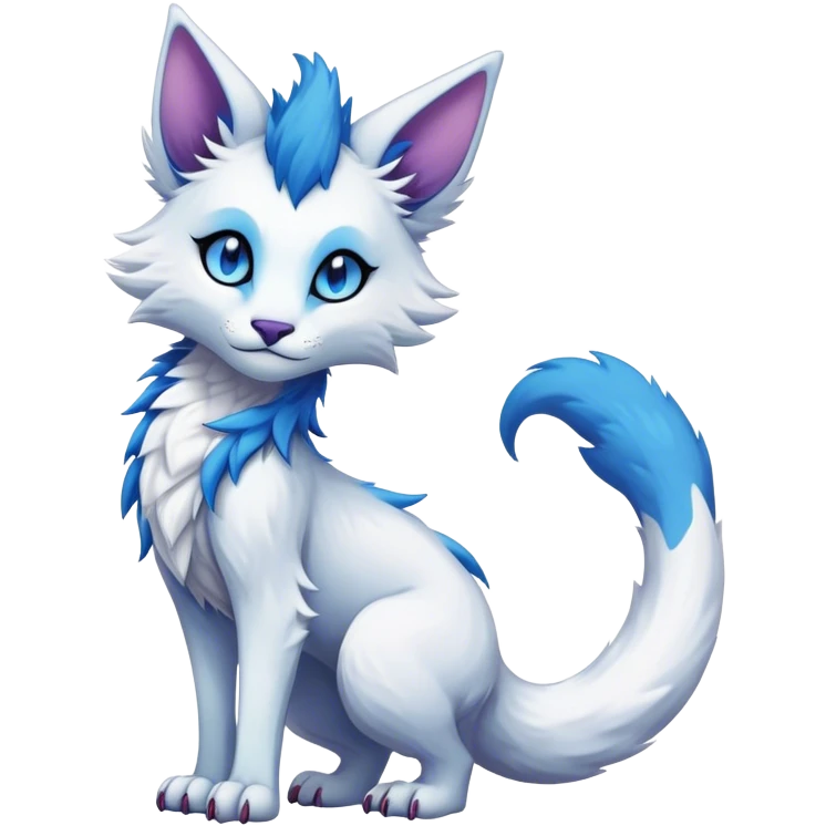 Kawaii dark edgy fantasy ethereal feline-vernid-sergal-fursona animal creature with a tufted tail full body emoji