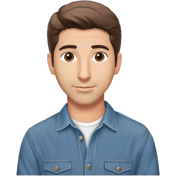 handsome Ross Geller from Friends TV show with well-styled brown hair and attractive features in casual clothes, button-up shirt and jeans emoji