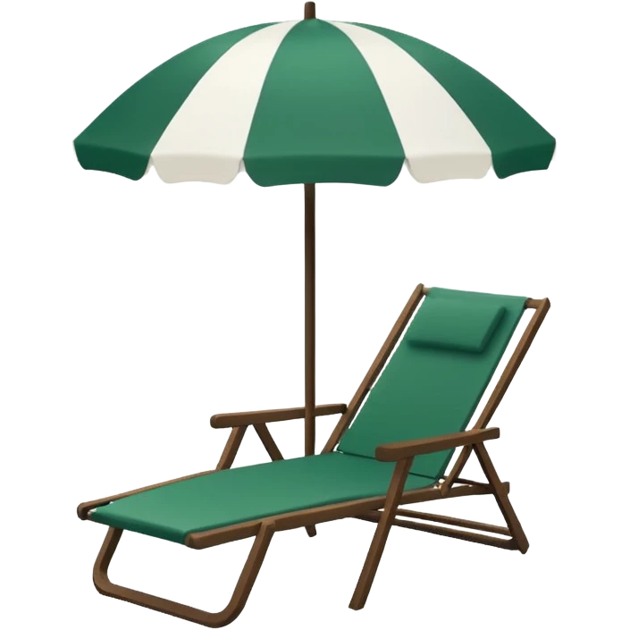 white beach umbrella without any colored elements, dark green lounge chair next to it, minimalism, iOS emoji style, transparent background, no emojis or faces emoji
