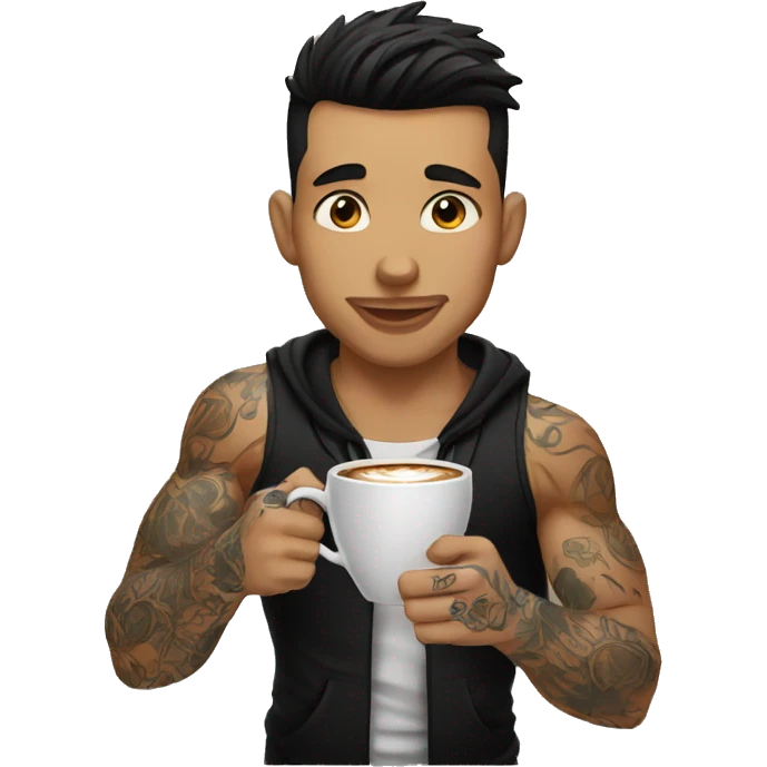 young tattooed men drinking coffee emoji