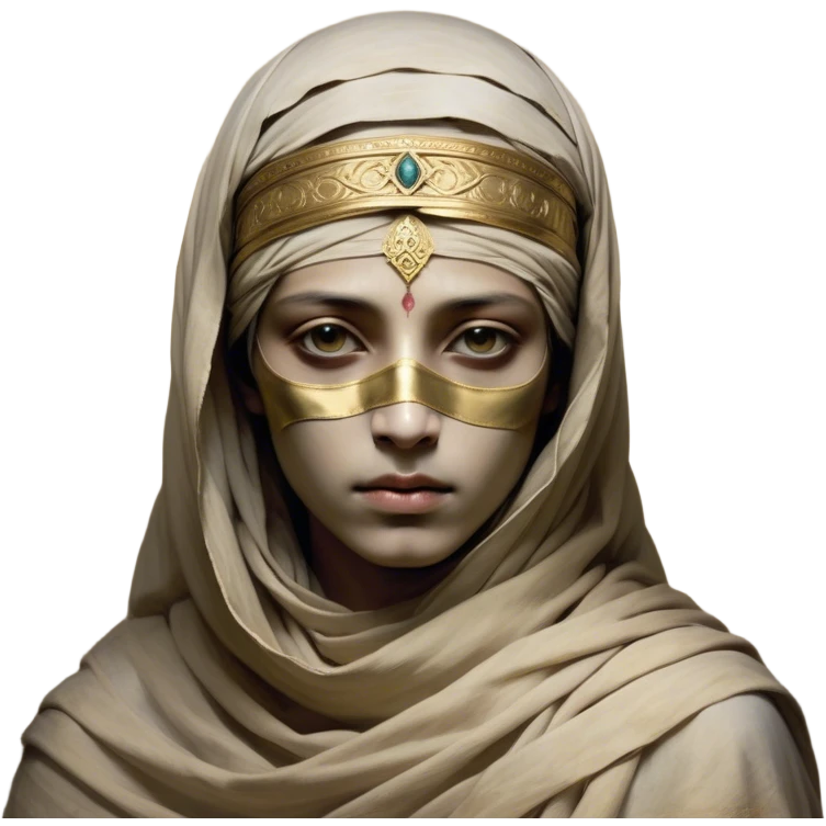 Regal and timeless, fully wrapped in meticulously aged bandages, even its face veiled in layers of ancient cloth with only faint glimpses of deep, solemn eyes peering through, adorned with faded gold accents, exuding an air of forgotten majesty and solemn duty, highly detailed, softly glowing, evoking the dignified mystery of an eternal guardian watching over lost secrets! emoji