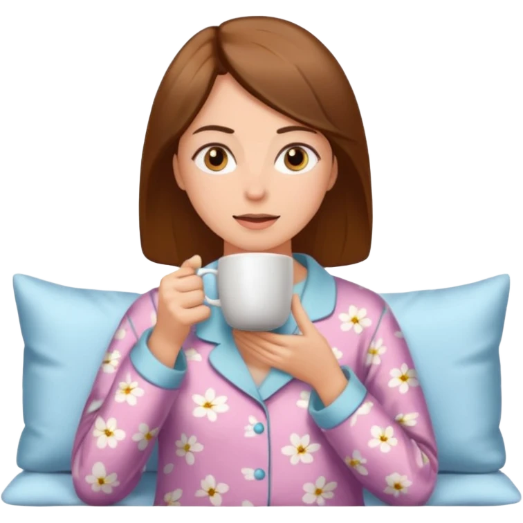 Woman drinking coffee and The edges of the eyes are wide open in the morning emoji