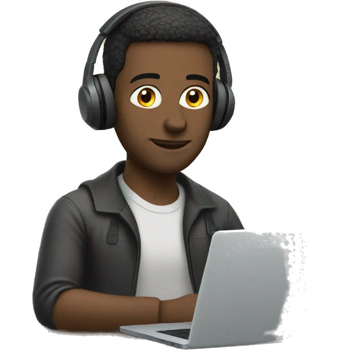 A MAN WITH HEADPHONES SITTING IN FRONT OF A LAPTOP emoji