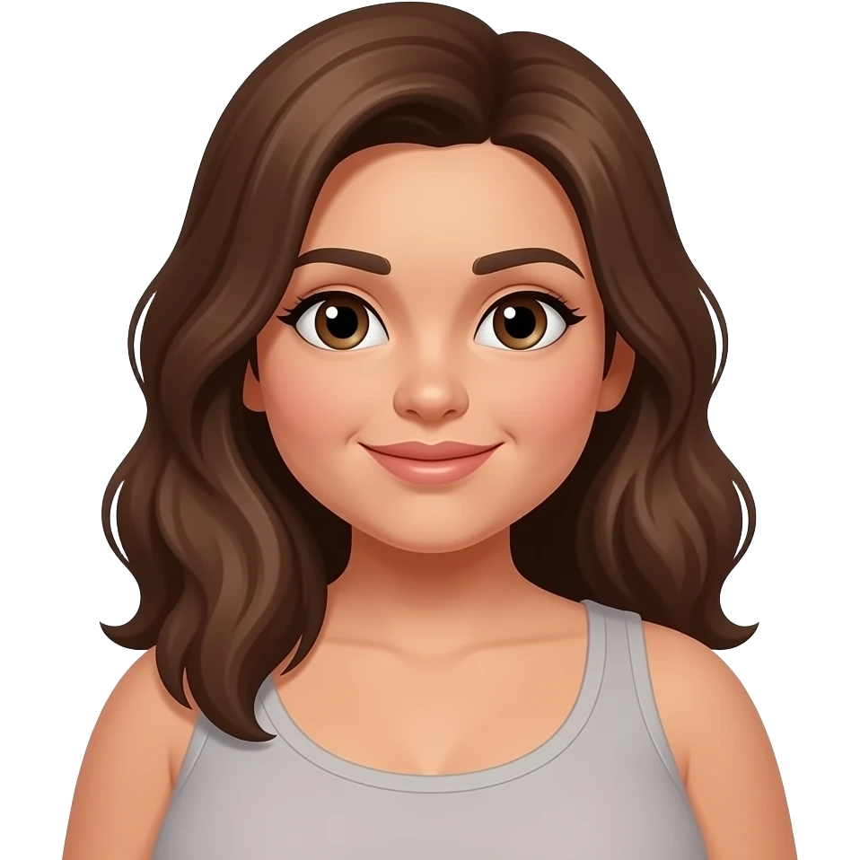 Emoji de una mujer gorda con tono moreno claro con cabello castaño emoji