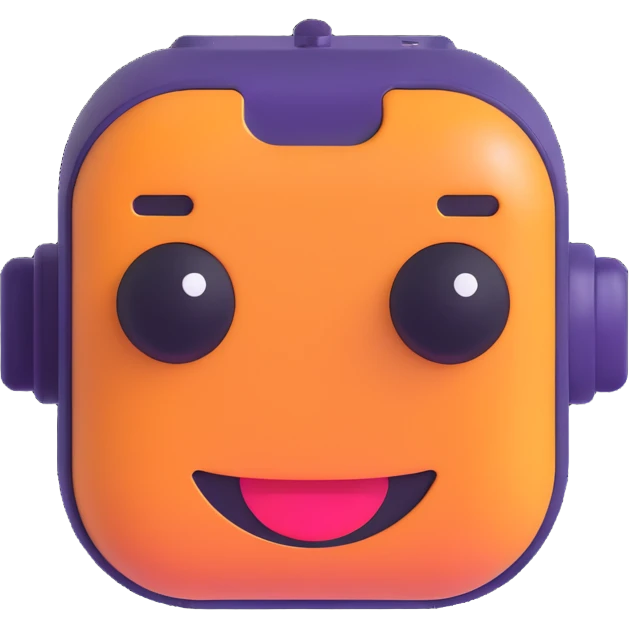 8-bit smiling chatbot head — reminiscent of old RPG characters, with blinking eyes and simple animated mouth. emoji