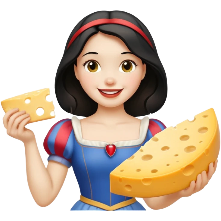  smiling Snow White holding wedge of cheese emoji
