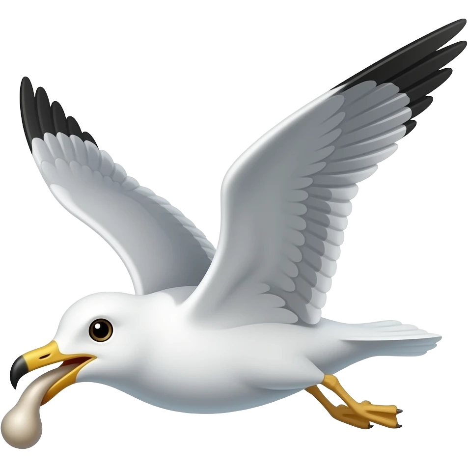 Seagull flying while pooing not out of mouth emoji