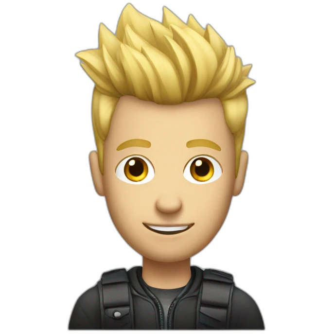 Blonde man with faux hawk hair holding iPhone emoji