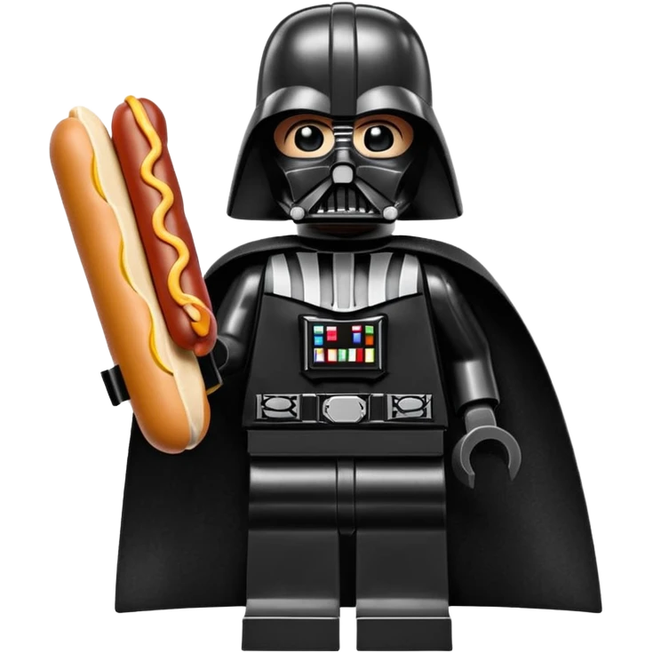 Lego Darth Vader holding a hotdog emoji