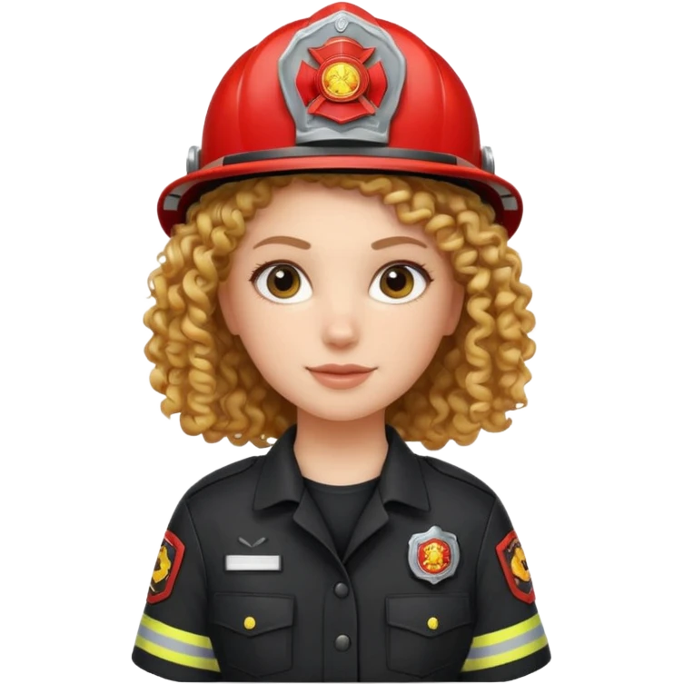 Firefighter white girl curly hair with Black uniform emoji