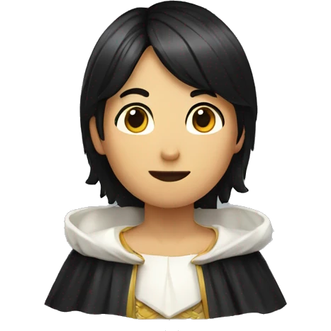 Black hair, a slanted cape, freshness, and a tongue sticking out  emoji