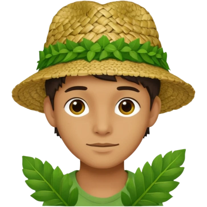Adam, wearing a handmade hat woven from fresh green leaves, white background emoji