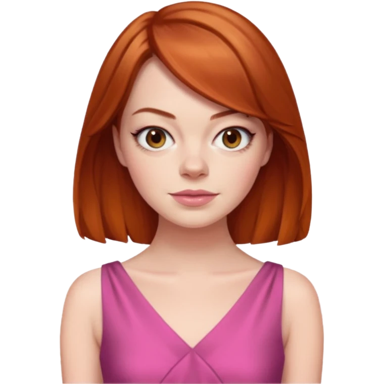 Emma Stone, orange brown hair, pink dress emoji
