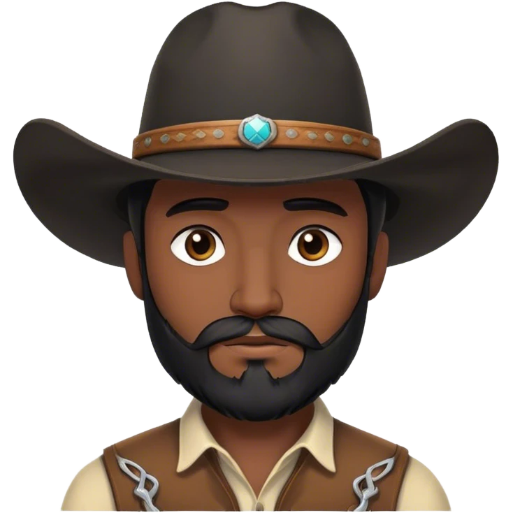 Cowboy in a black hat with dark hair and dark beard emoji