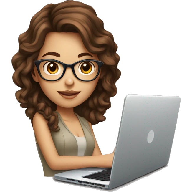 Beautiful girl with brown hair, glasses and laptop emoji