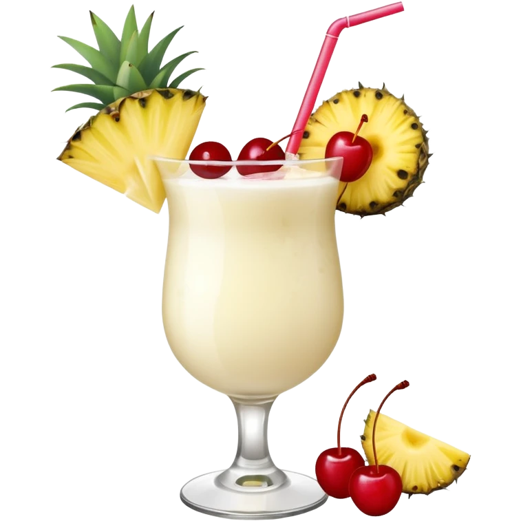 Pina colada cocktail with pineapple and cherry garnishes  emoji