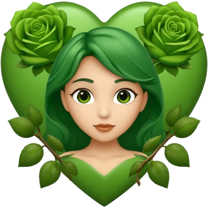 Green Heart with green roses  emoji