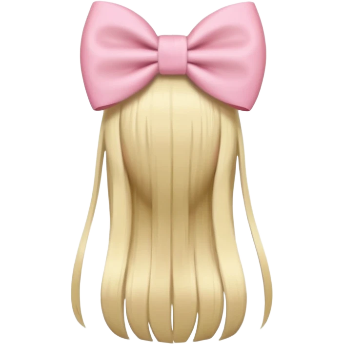 back view of long blonde hair with a pastel pink bow, straight hair, iOS Apple emoji style emoji