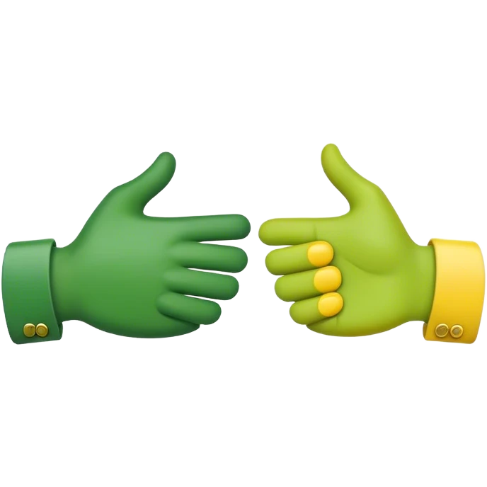 green hand and yellow hand, handshake emoji