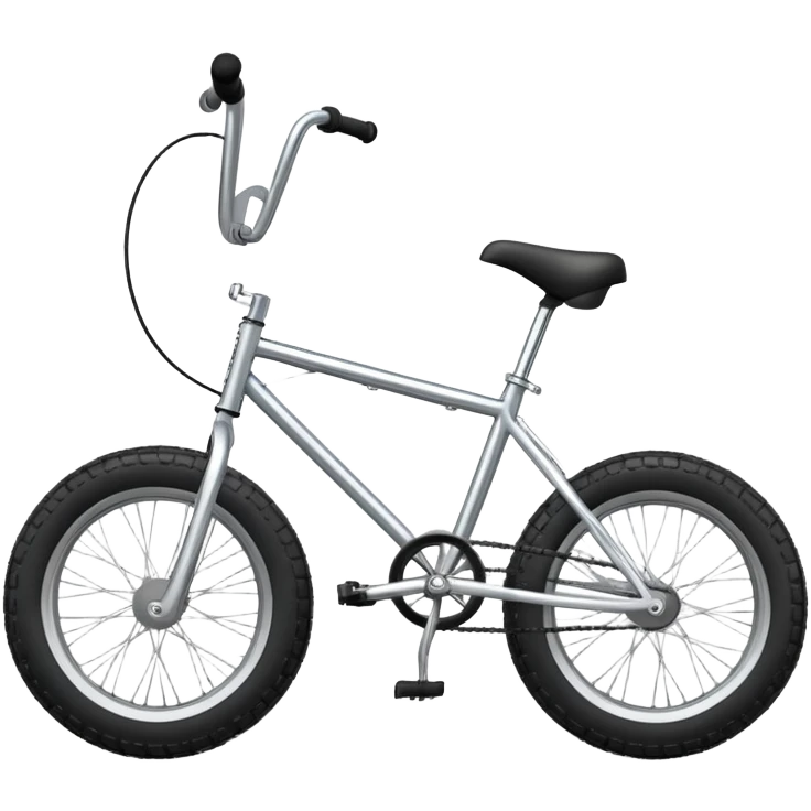 BMX bike with chrome frame, side view, small wheels with fat tires, high rise handlebars, pegs on axles, iOS emoji style emoji