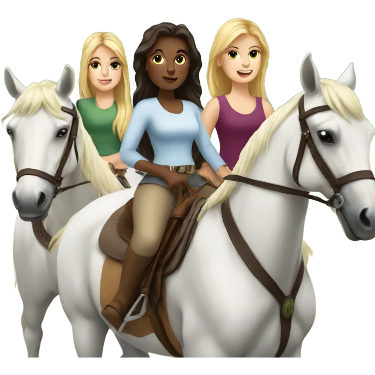 3 White girls riding horses emoji