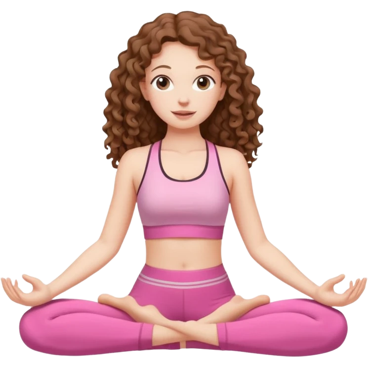 pale white girl with long brown curly hair yoga pink emoji