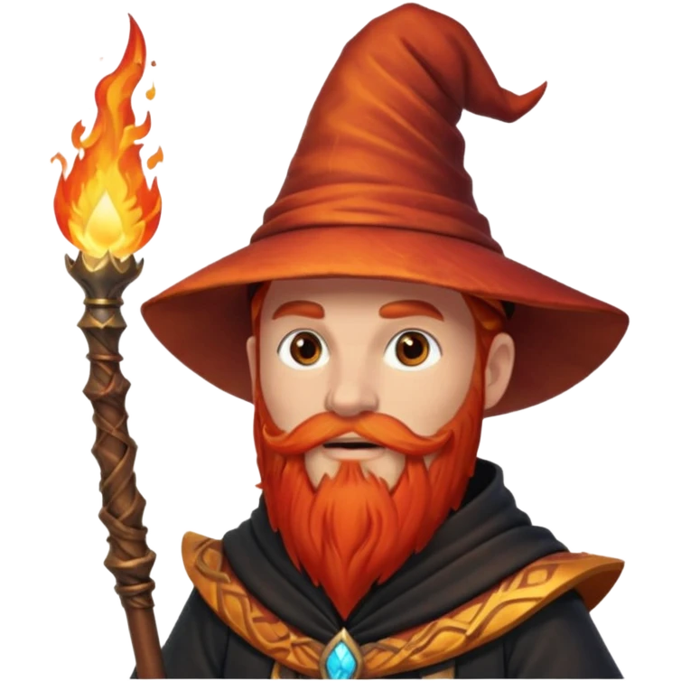 Fire Wizard – red beard, ember glow on staff tip emoji