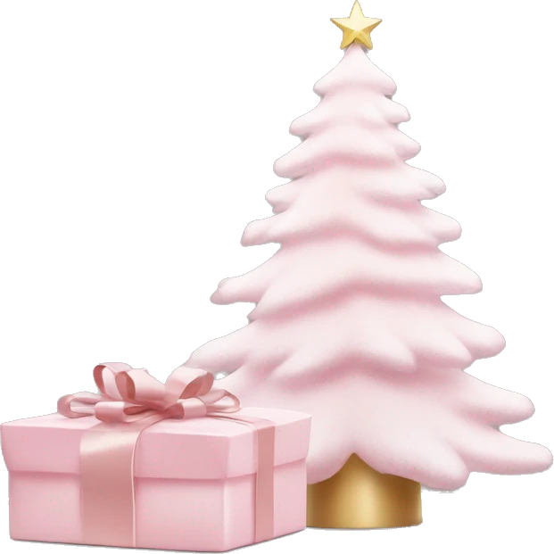 Light pink Christmas gifts under a white Christmas tree  emoji