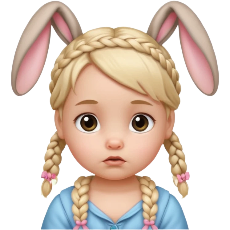 bunny ear accessory wearing baby braided hair sad  emoji