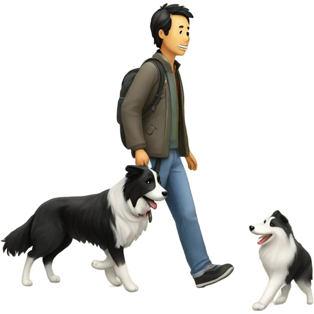 A Chinese man walking border collie
 emoji
