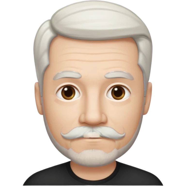 50 yr old white man, pale skin half black, half white hair, side swept part, groomed moustache and goatee emoji