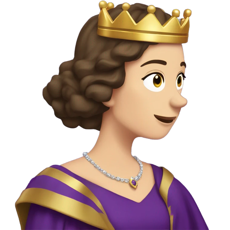 Caucasian long  brunette woman wearing formal royal purple robes and a crown who is pouring her heart out to the man she adores  emoji