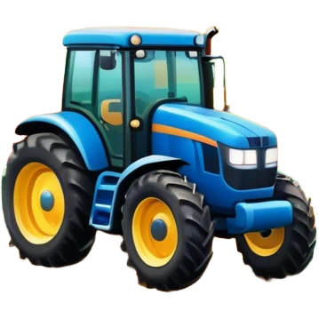 An icon showing close-up tractor in a colorful rural landscape, inspired by Farming Simulator 23. The design features vibrant fields, barns, and crops under a bright sky, with tractors working the land. The peaceful and immersive farming environment is highlighted with a transparent background emoji