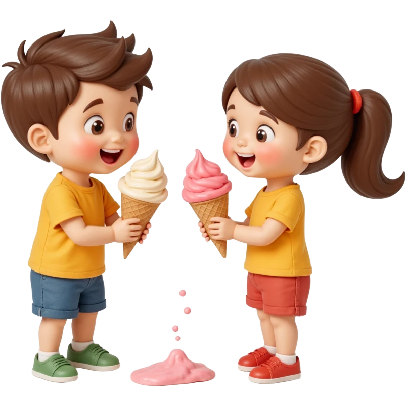 happy children with melting ice cream cones emoji