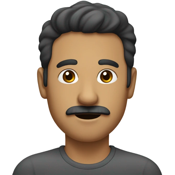 man with small black mustache points at 45° with a flat hand emoji